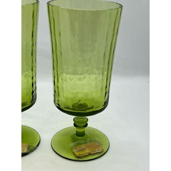 Vintage Lenox Handblown Set Of 2  Green Wine Glasses Lead  Crystal Made in USA - Picture 2 of 9